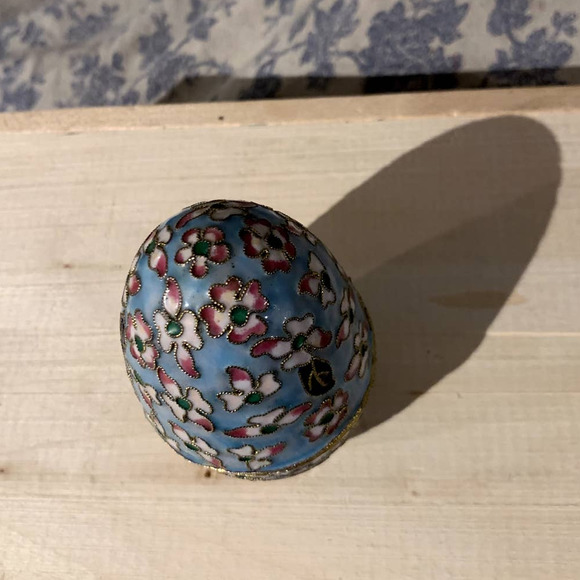Floral Cloisonné Enamel Egg Trinket Box - Picture 5 of 9